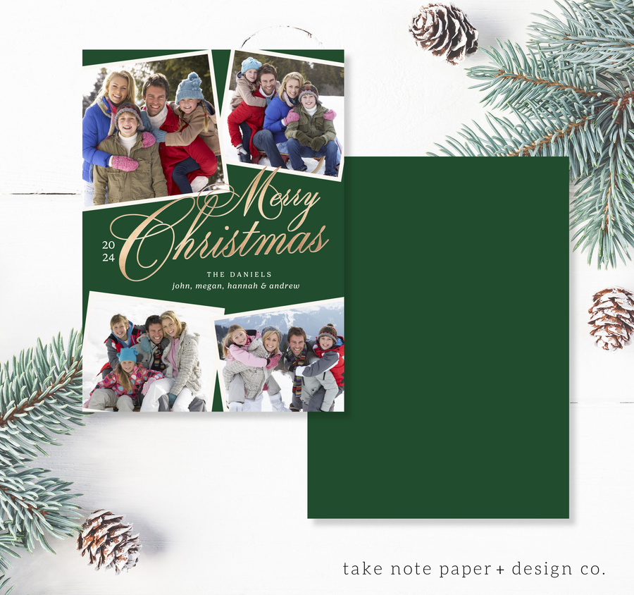 Golden Christmas Script Card Template for Canva - TNPC131