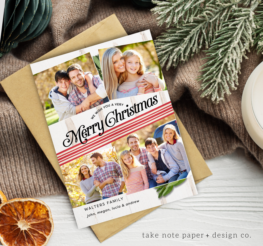 Light Rustic Wrap Christmas Card Template for Canva - TNPC132