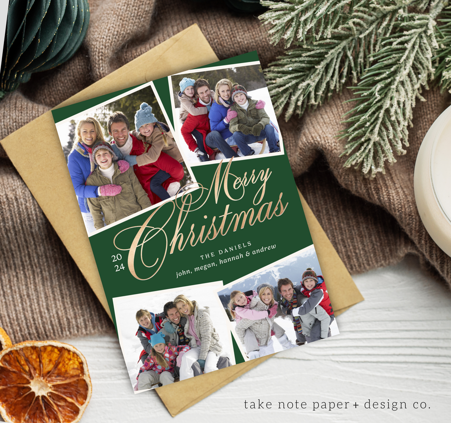 Golden Christmas Script Card Template for Canva - TNPC131