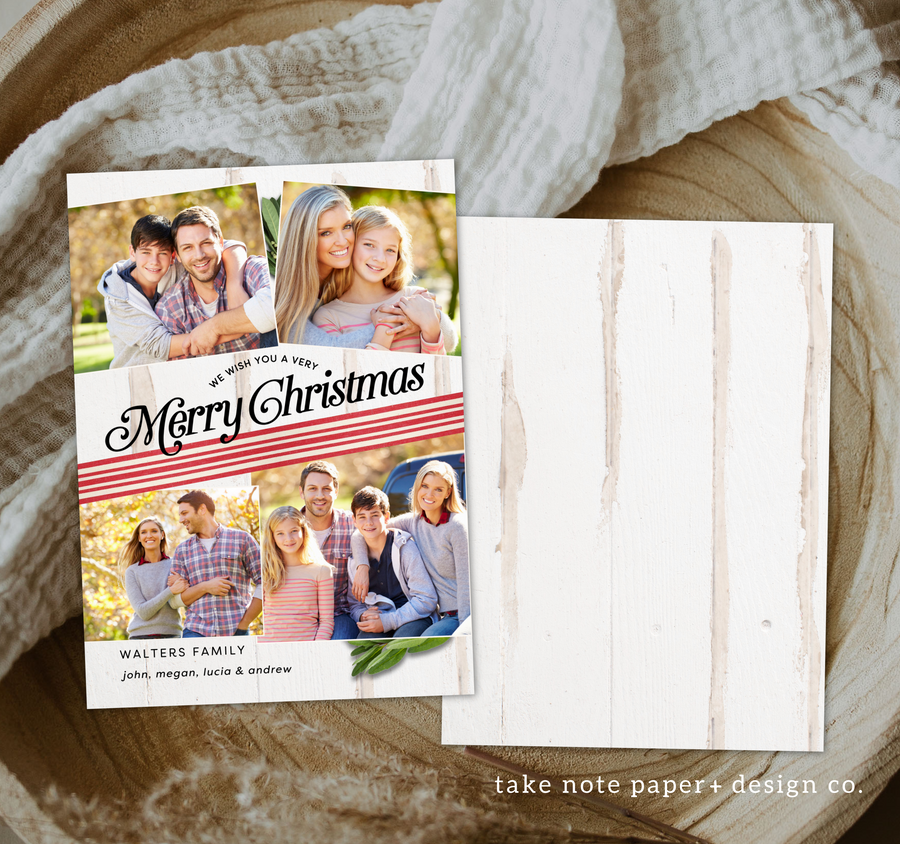 Light Rustic Wrap Christmas Card Template for Canva - TNPC132