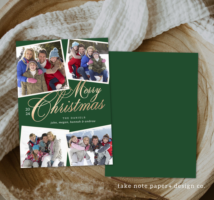 Golden Christmas Script Card Template for Canva - TNPC131