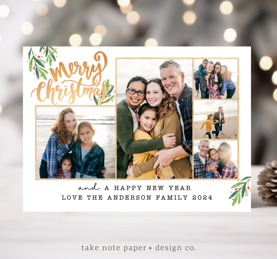 Golden Collage Christmas Card Template for Canva - TNPC134