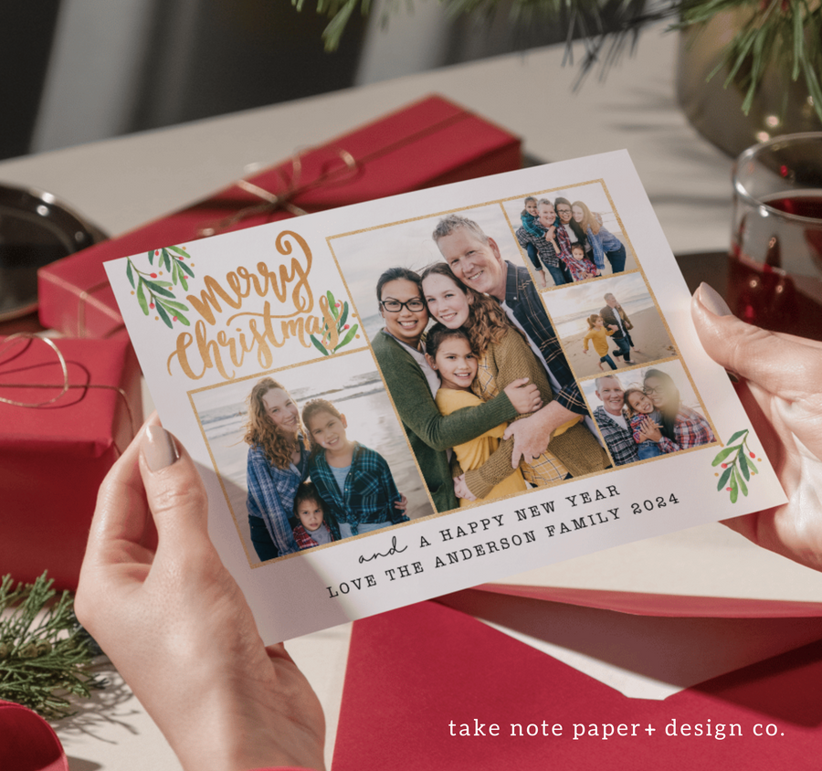 Golden Collage Christmas Card Template for Canva - TNPC134