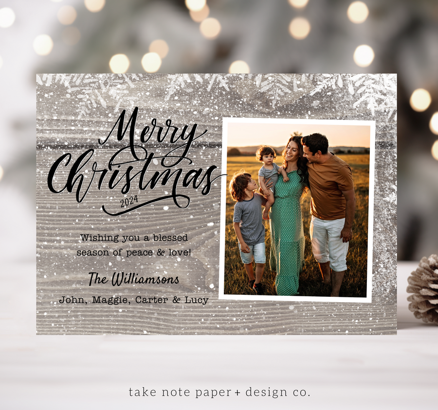 Rustic Snowfall Christmas Card Template for Canva - TNPC137