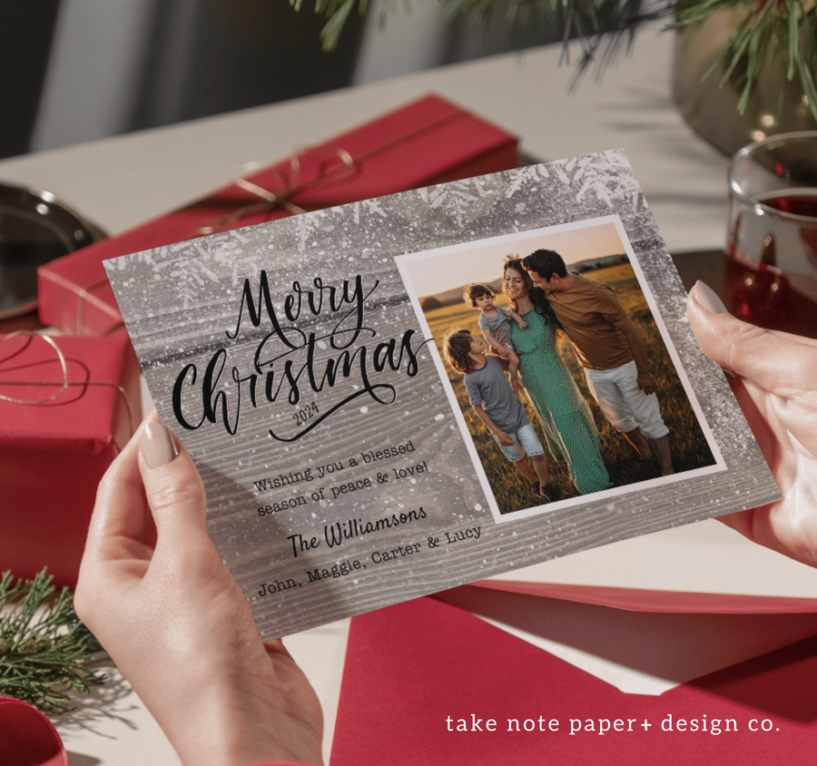 Rustic Snowfall Christmas Card Template for Canva - TNPC137