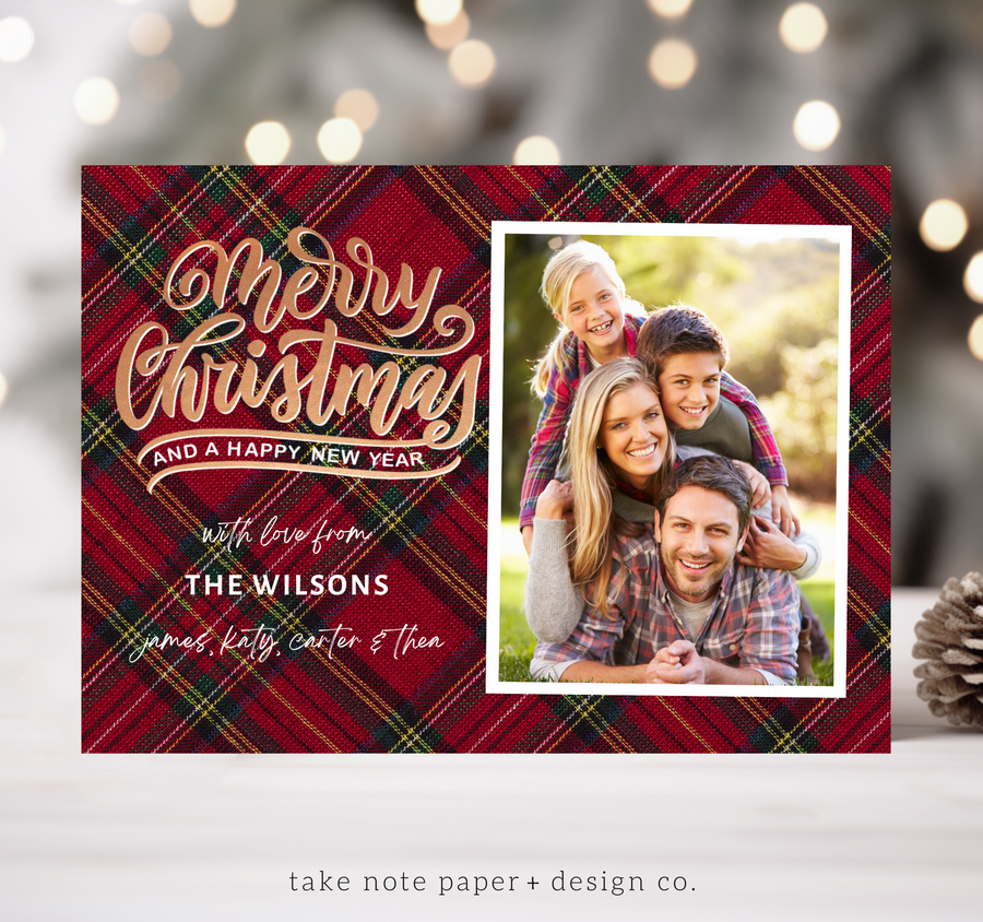 Festive Plaid Christmas Card Template for Canva - TNPC138