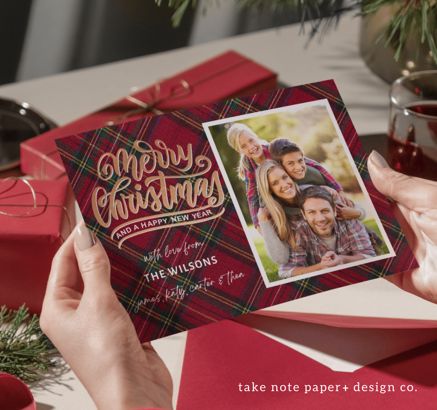 Festive Plaid Christmas Card Template for Canva - TNPC138