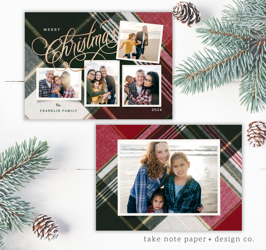 Plaid Stitch Collage Christmas Card Template for Canva - TNPC144