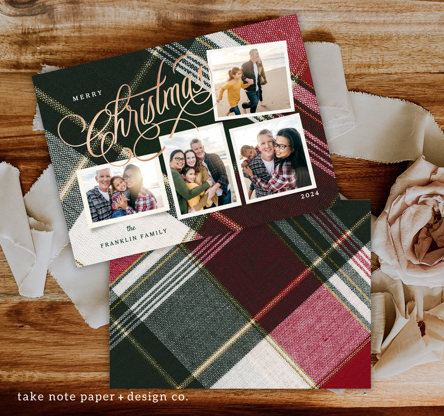 Plaid Stitch Collage Christmas Card Template for Canva - TNPC144