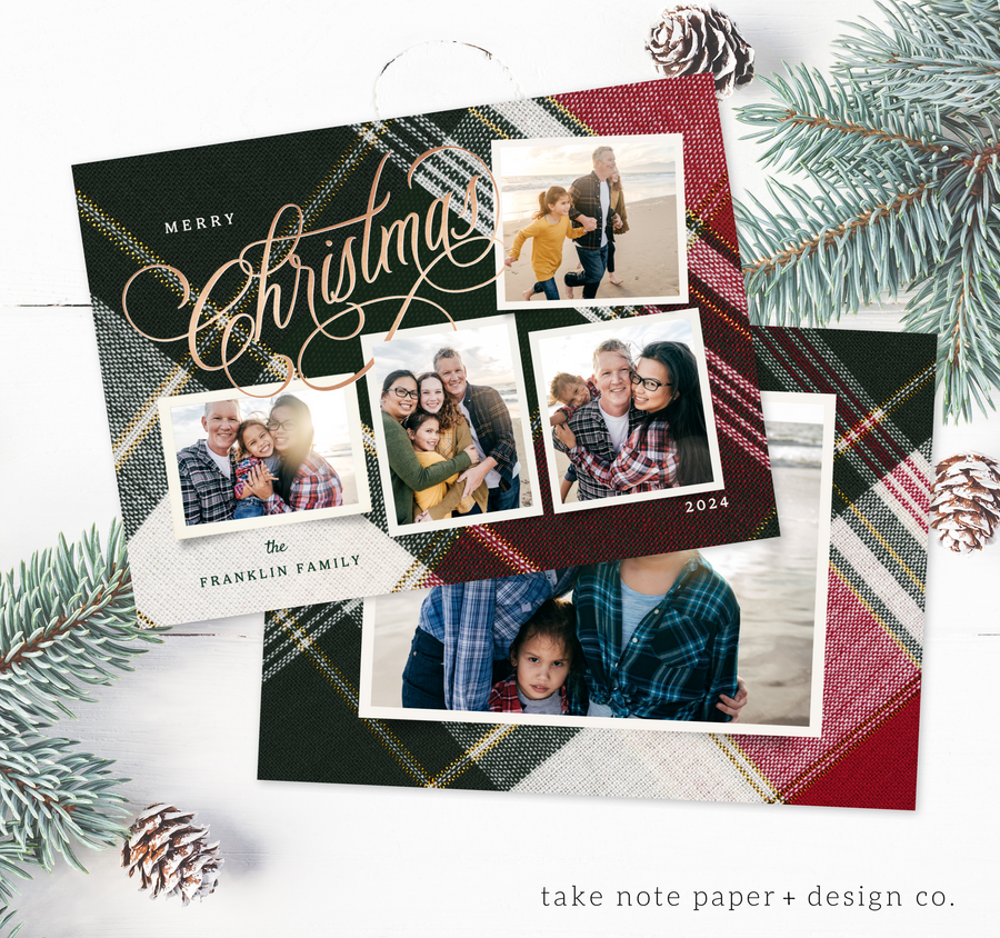 Plaid Stitch Collage Christmas Card Template for Canva - TNPC144