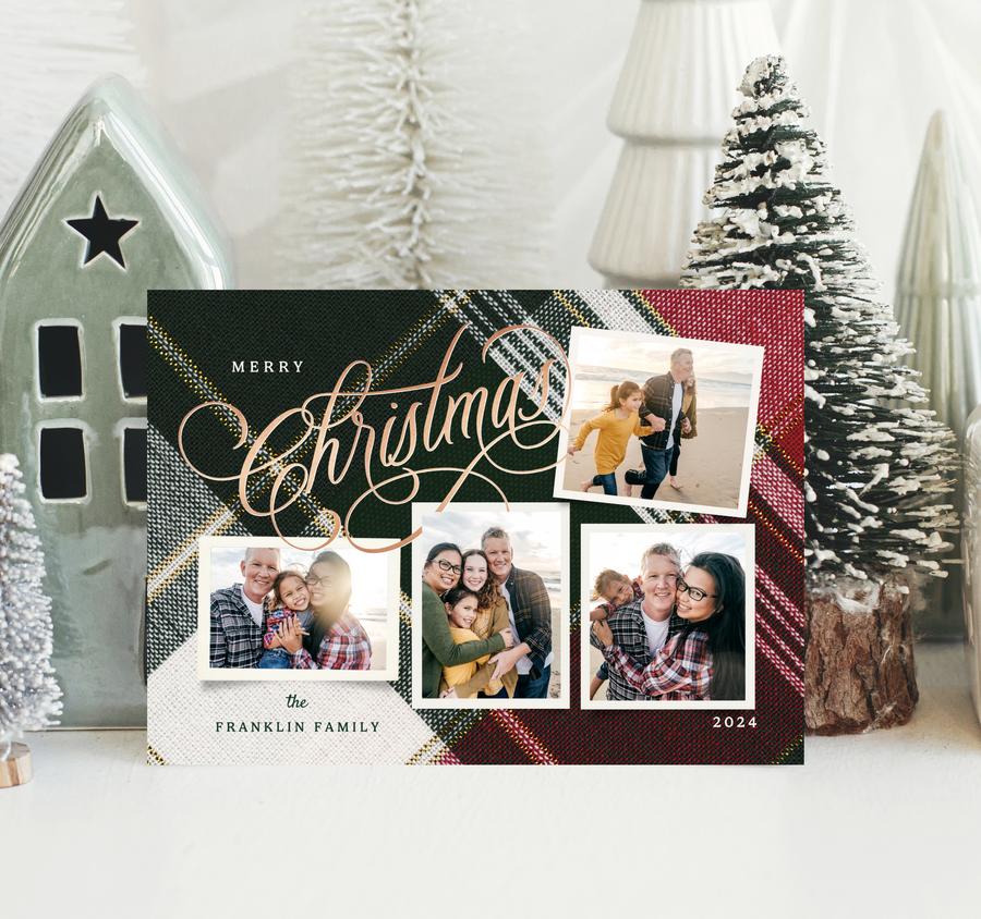 Plaid Stitch Collage Christmas Card Template for Canva - TNPC144