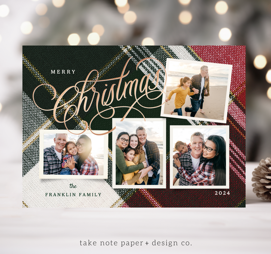 Plaid Stitch Collage Christmas Card Template for Canva - TNPC144