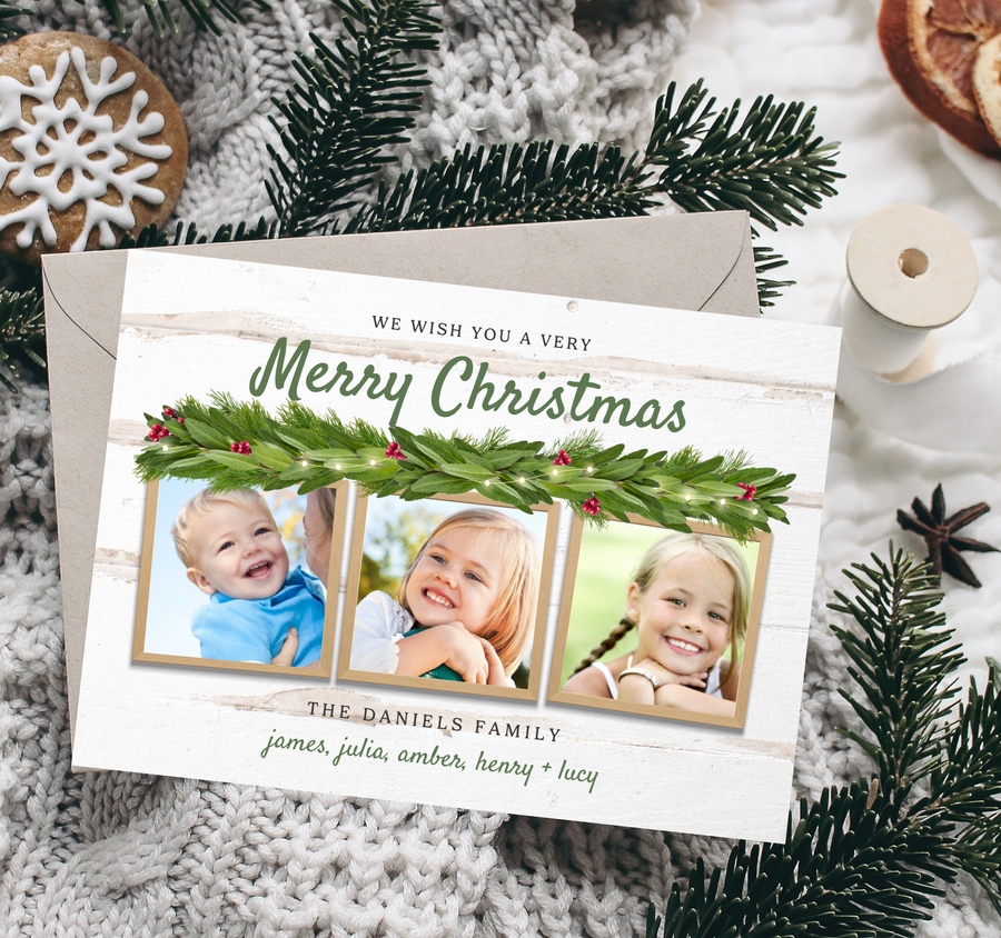 Framed Garland Rustic Christmas Card Template - TNPC145