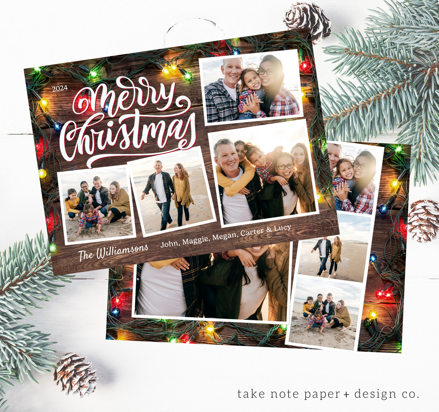 Rustic Christmas Lights Casual Christmas Card Duo Template - TNPC147