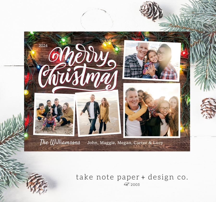 Rustic Christmas Lights Casual Christmas Card Duo Template - TNPC147