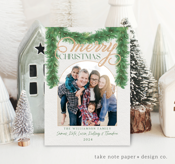 Watercolor Garland Arch Christmas Card Template for Canva - TNPC151