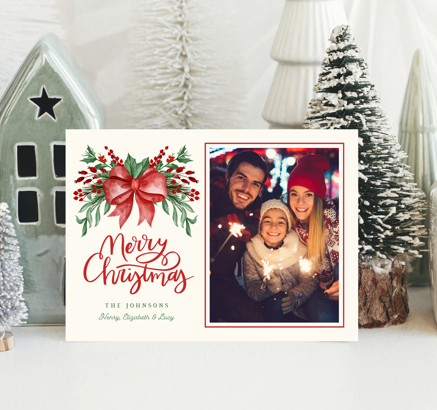 Watercolor Boughs Christmas Card Template for Canva - TNPC154