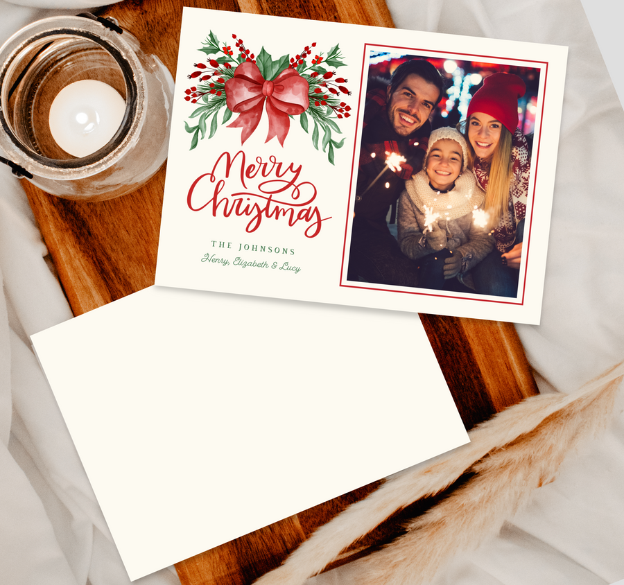 Watercolor Boughs Christmas Card Template for Canva - TNPC154