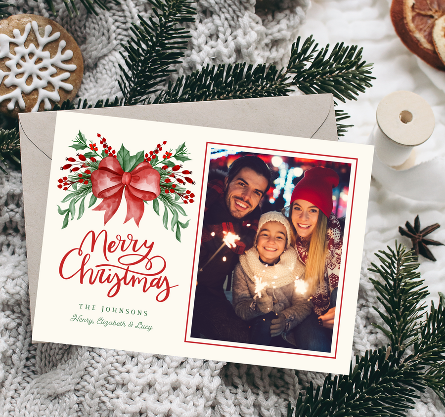 Watercolor Boughs Christmas Card Template for Canva - TNPC154