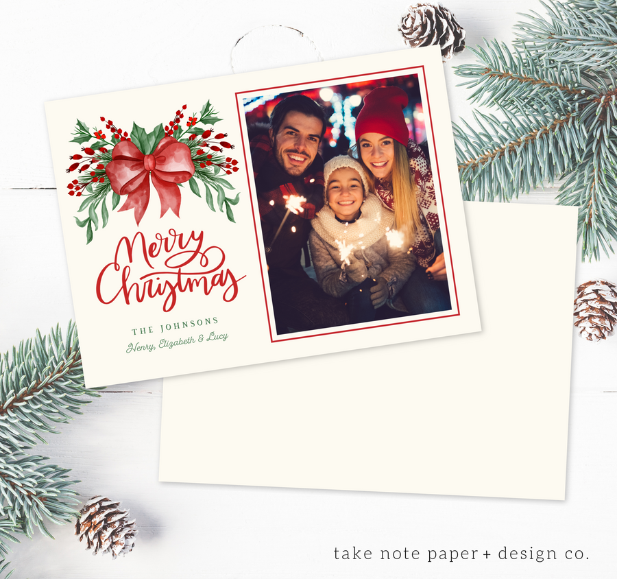 Watercolor Boughs Christmas Card Template for Canva - TNPC154