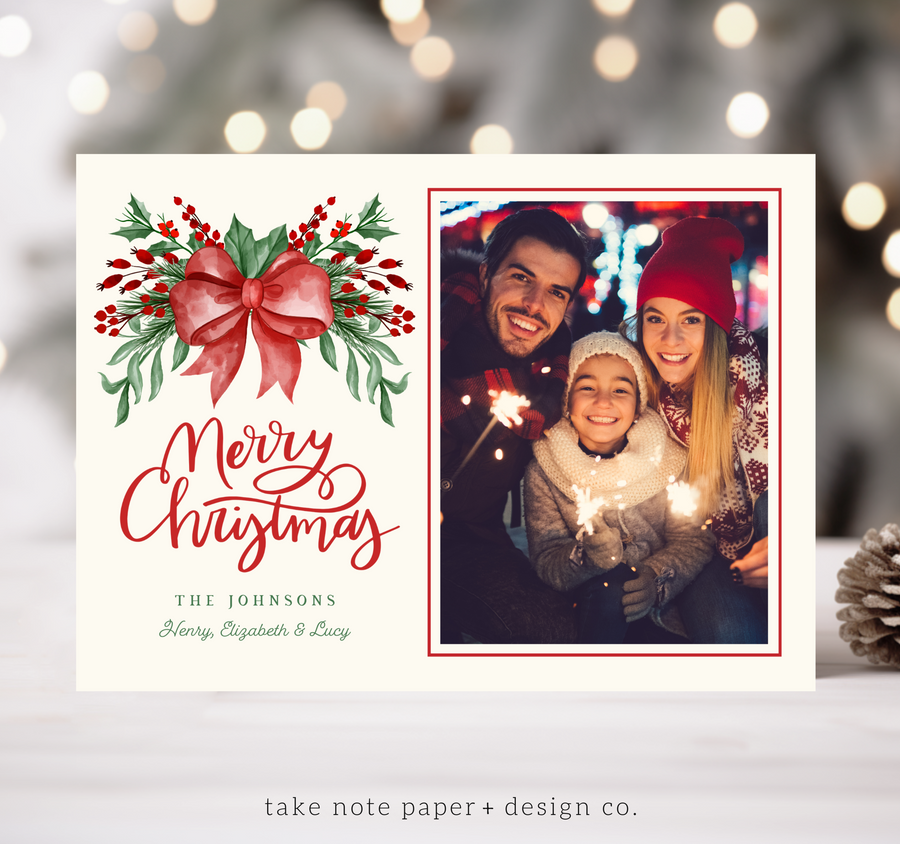 Watercolor Boughs Christmas Card Template for Canva - TNPC154