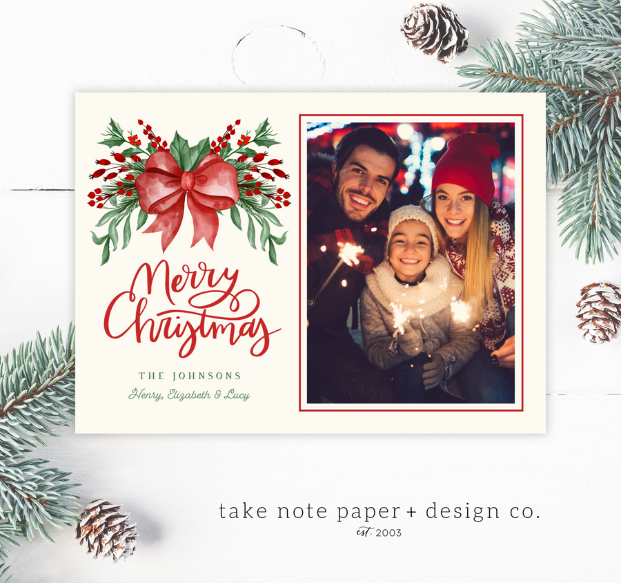 Watercolor Boughs Christmas Card Template for Canva - TNPC154