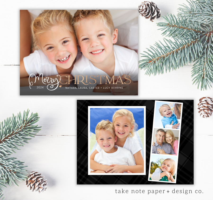 Script Merry Christmas Overlay Card Template for Canva - TNPC157