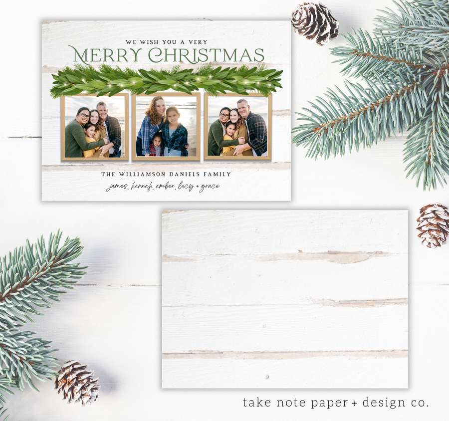 Mantle Garland Lights Rustic Christmas Card Template - TNPC158