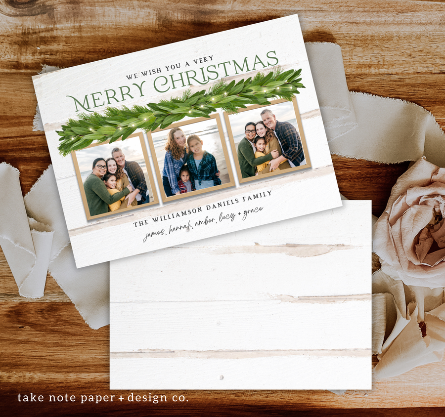 Mantle Garland Lights Rustic Christmas Card Template - TNPC158