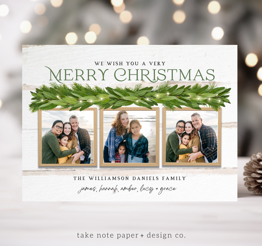 Mantle Garland Lights Rustic Christmas Card Template - TNPC158