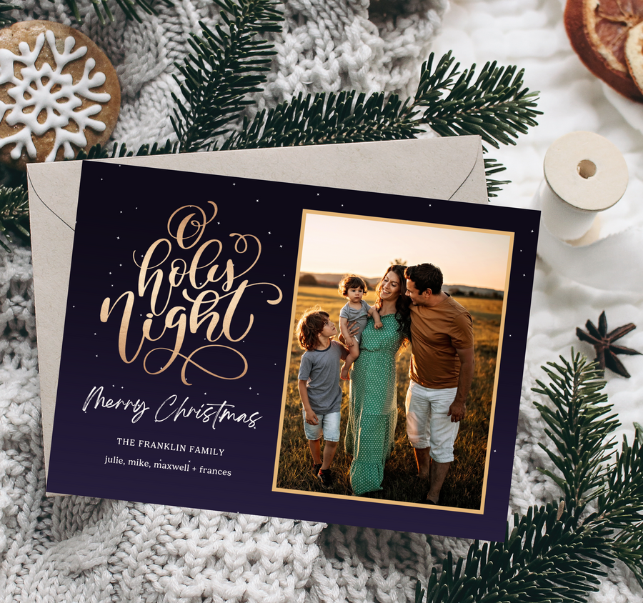 O Holy Night Night Sky Christmas Card Template for Canva - TNPC162