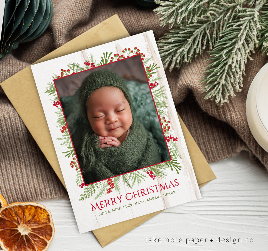 Foliage Frame Rustic Christmas Card Template for Canva - TNPC163