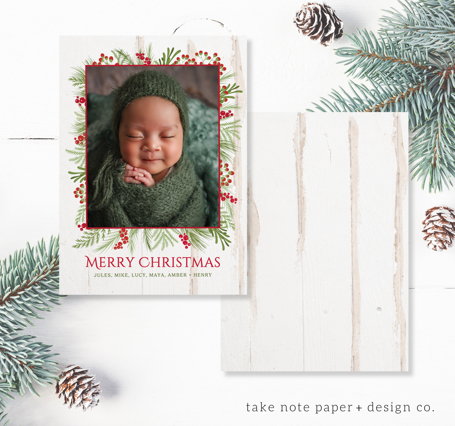 Foliage Frame Rustic Christmas Card Template for Canva - TNPC163