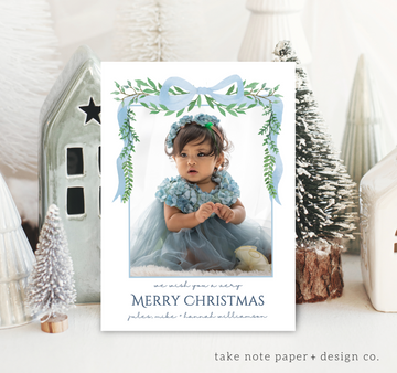 Watercolor Preppy Bow Christmas Card Template for Canva - TNPC164