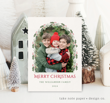 Holly Watercolor Frame Christmas Card Template for Canva - TNPC166