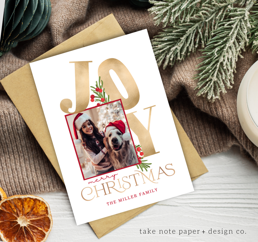 JOY Golden Arrangement Christmas Card Template - TNPC167