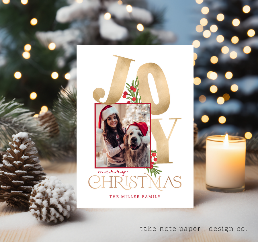 JOY Golden Arrangement Christmas Card Template - TNPC167