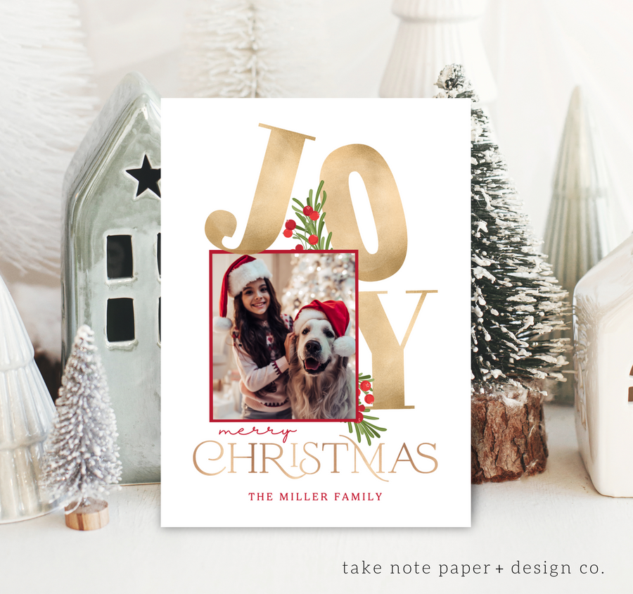 JOY Golden Arrangement Christmas Card Template - TNPC167