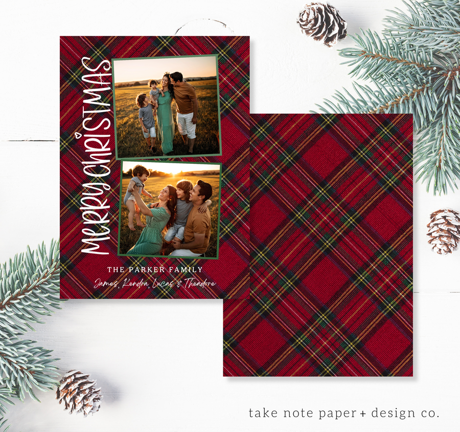 Festive Plaid Christmas Card Template - TNPC170