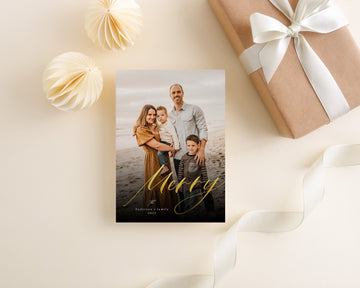 Gold foil Christmas Card Template, Printable Christmas Photo Card Canva Template, Photoshop Merry Christmas Photo Card,Holiday Card Template - CD472