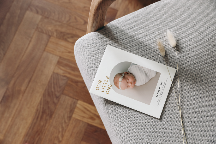 Birth Announcement Card with Arch Photo Frame Template for Canva - NG35