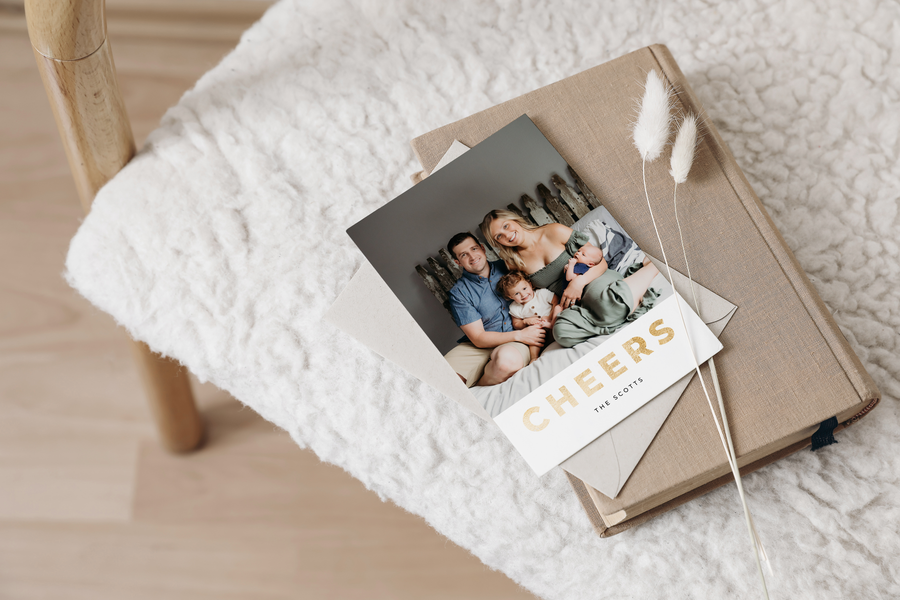 Cheers Minimalist New Year Photo Card Template for Canva - NG29