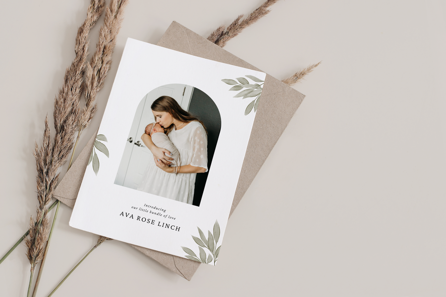 Newborn Announcement with Arch Template for Canva - NG36