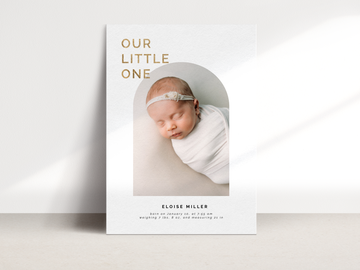 Birth Announcement Card with Arch Photo Frame Template for Canva - NG35