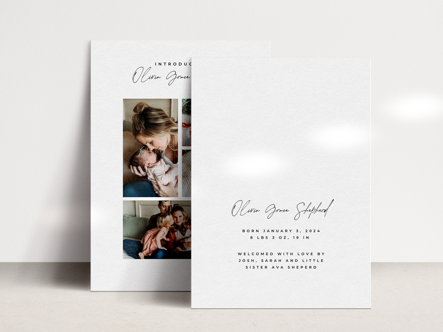 Four Photos Collage Birth Announcement Card Template for Canva - NG37