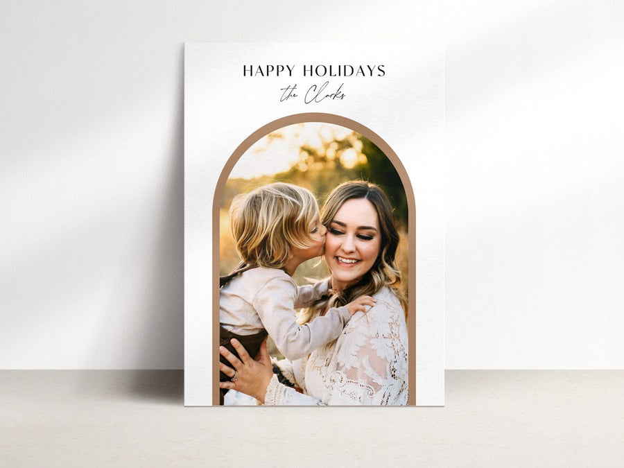 Digital Christmas Brown Arch Holiday Photo Card Template for Canva - NG10