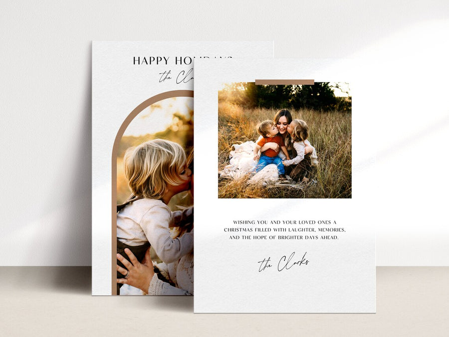 Digital Christmas Brown Arch Holiday Photo Card Template for Canva - NG10