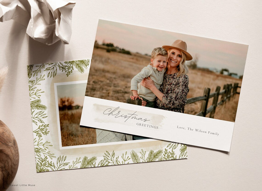 Boho Greenery Christmas Card Template - SLM12