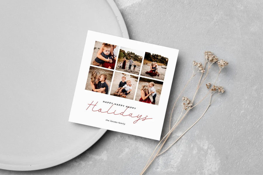 Happy Holidays Photo Collage Christmas Card Template for Canva - NG24