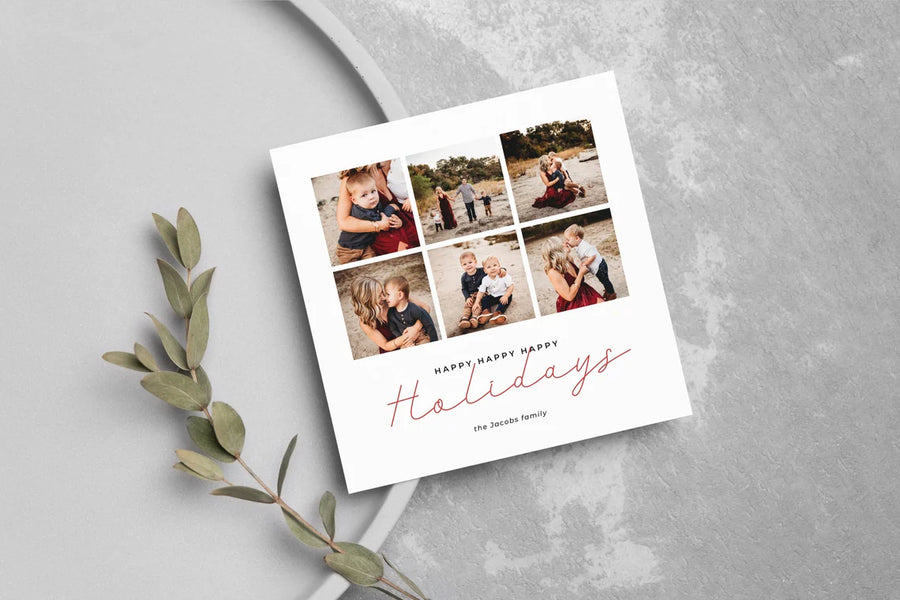 Happy Holidays Photo Collage Christmas Card Template for Canva - NG24